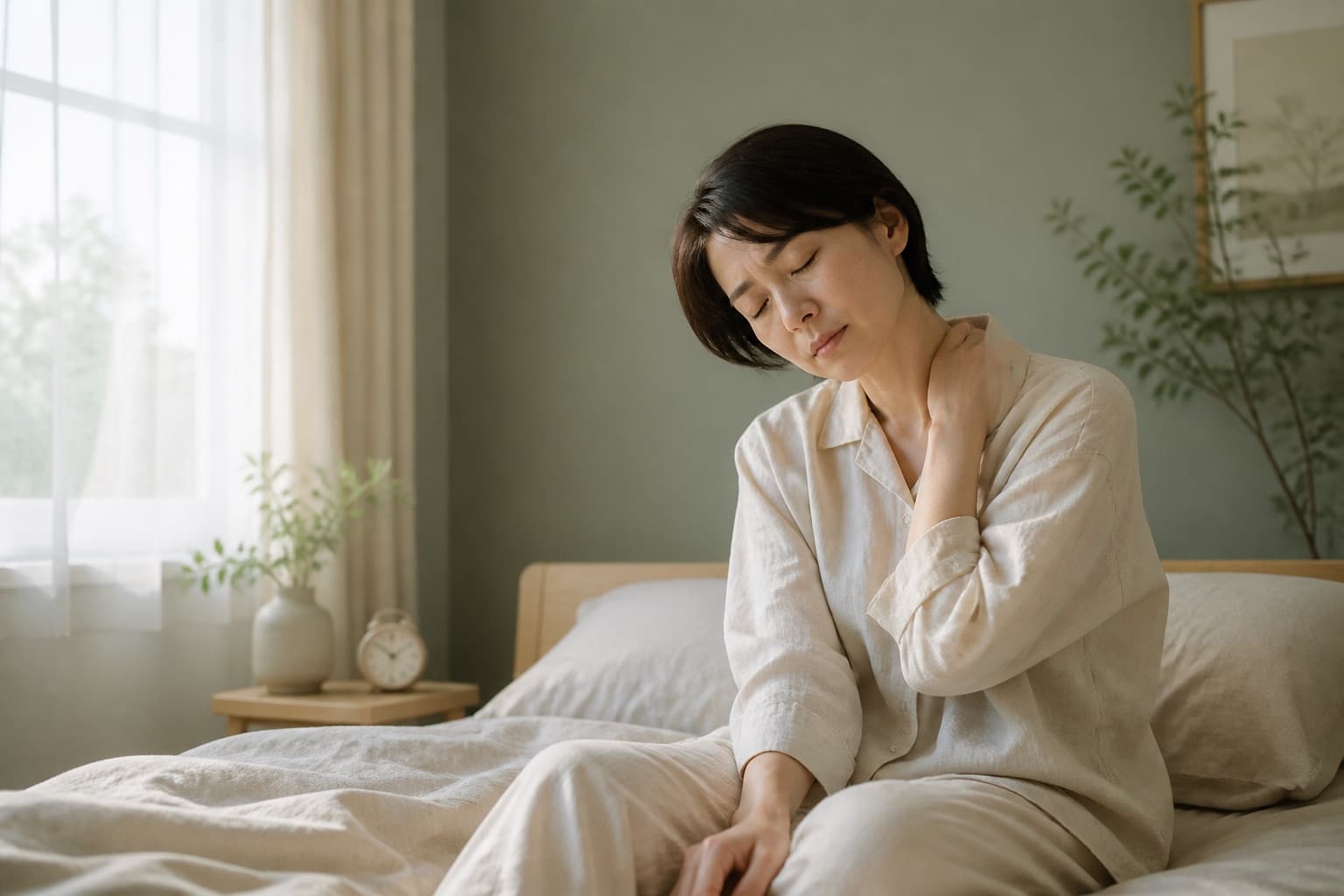 朝起きても身体が重く感じる様子